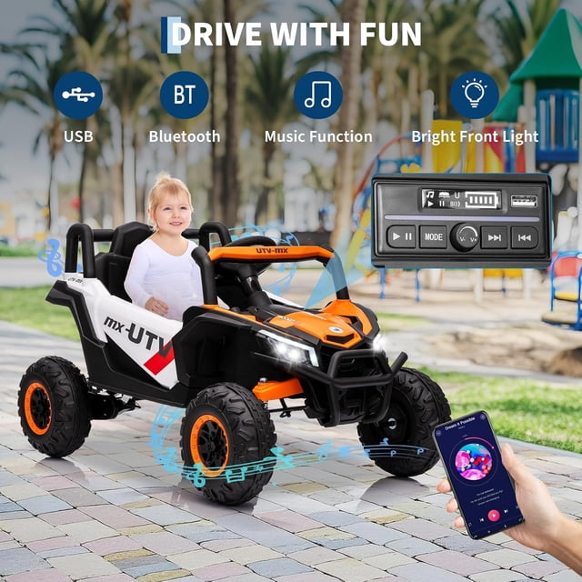 Royalbelle Orange 12V Ride On Car, UTV Truck with Parental Remote Control