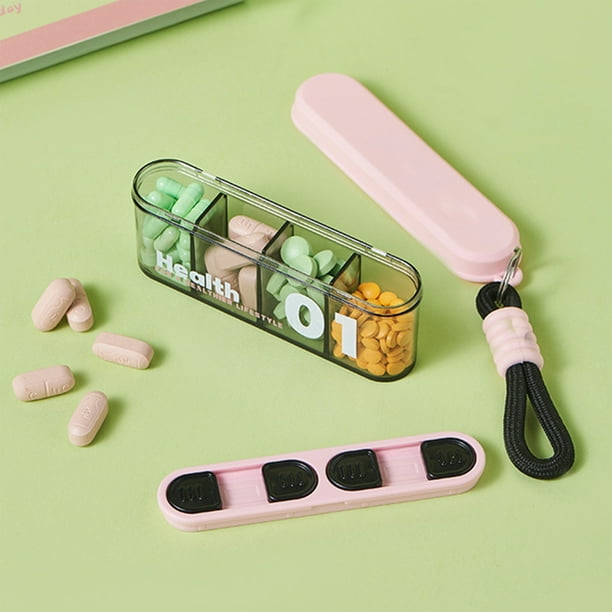 Pastillero de 4 compartimentos | Pastillero portátil de viaje con tapa transparente y cierre hermético | Estuche compacto de plástico para pastillas, joyas y artículos pequeños