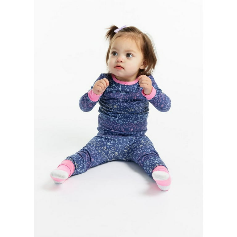 Sleep On It Infant/Toddler Girls Unicorn Kitty Snug Fit 2-Piece Pajama  Sleep Set With Matching Socks - Navy, 18M