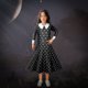 thumbnail image 3 of Miércoles Addams Familia Cosplay Disfraz Niños Ropa Negro Fantasía Vestido De Manga Larga Halloween Navidad Fiesta Trajes Para Niñas, 3 of 4