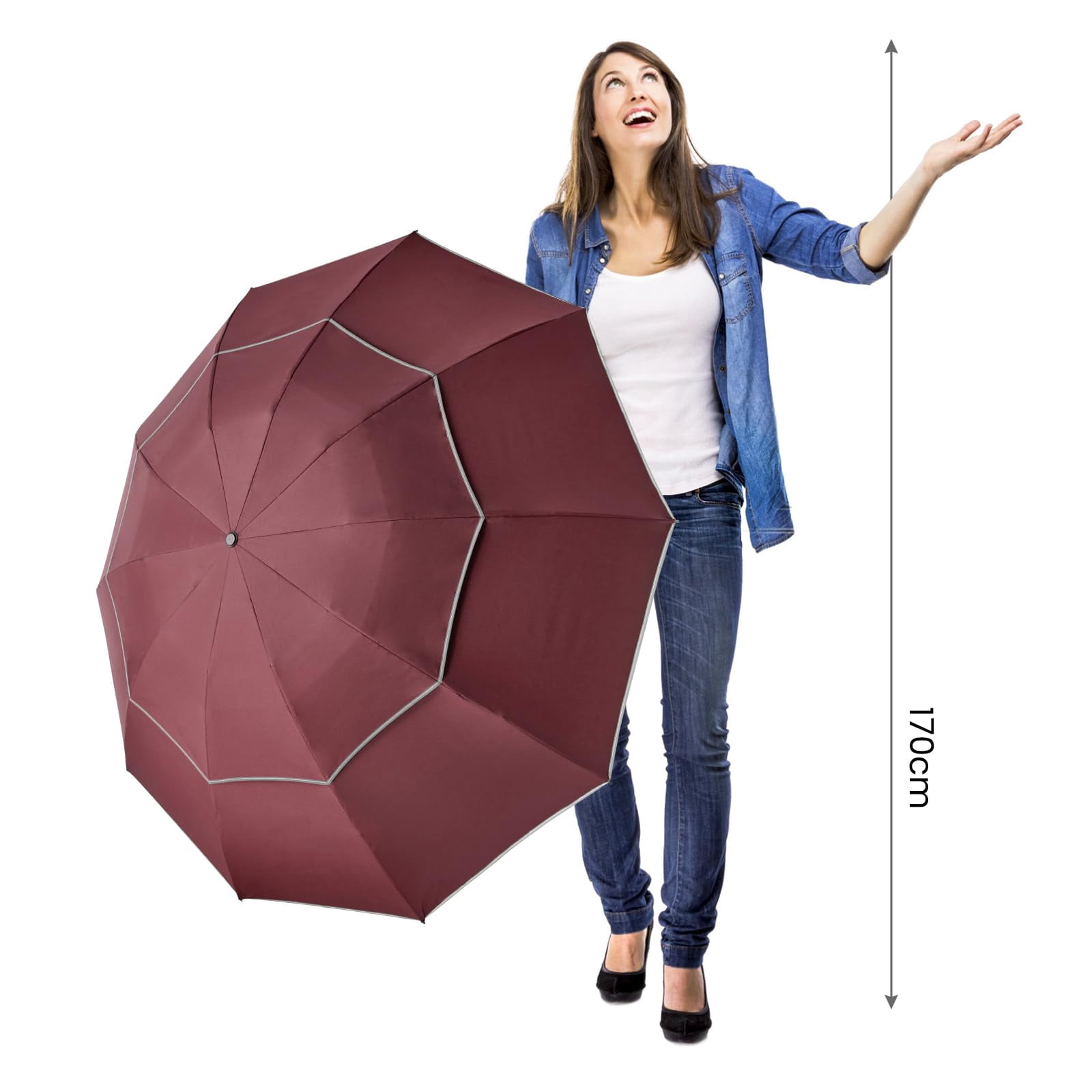 G4Free 54/62 inch Windproof Inverted Umbrella, Reflective Stripe Double Canopy, Automatic Open/Close, Compact for Travel, 10 Ribs Rain Protection