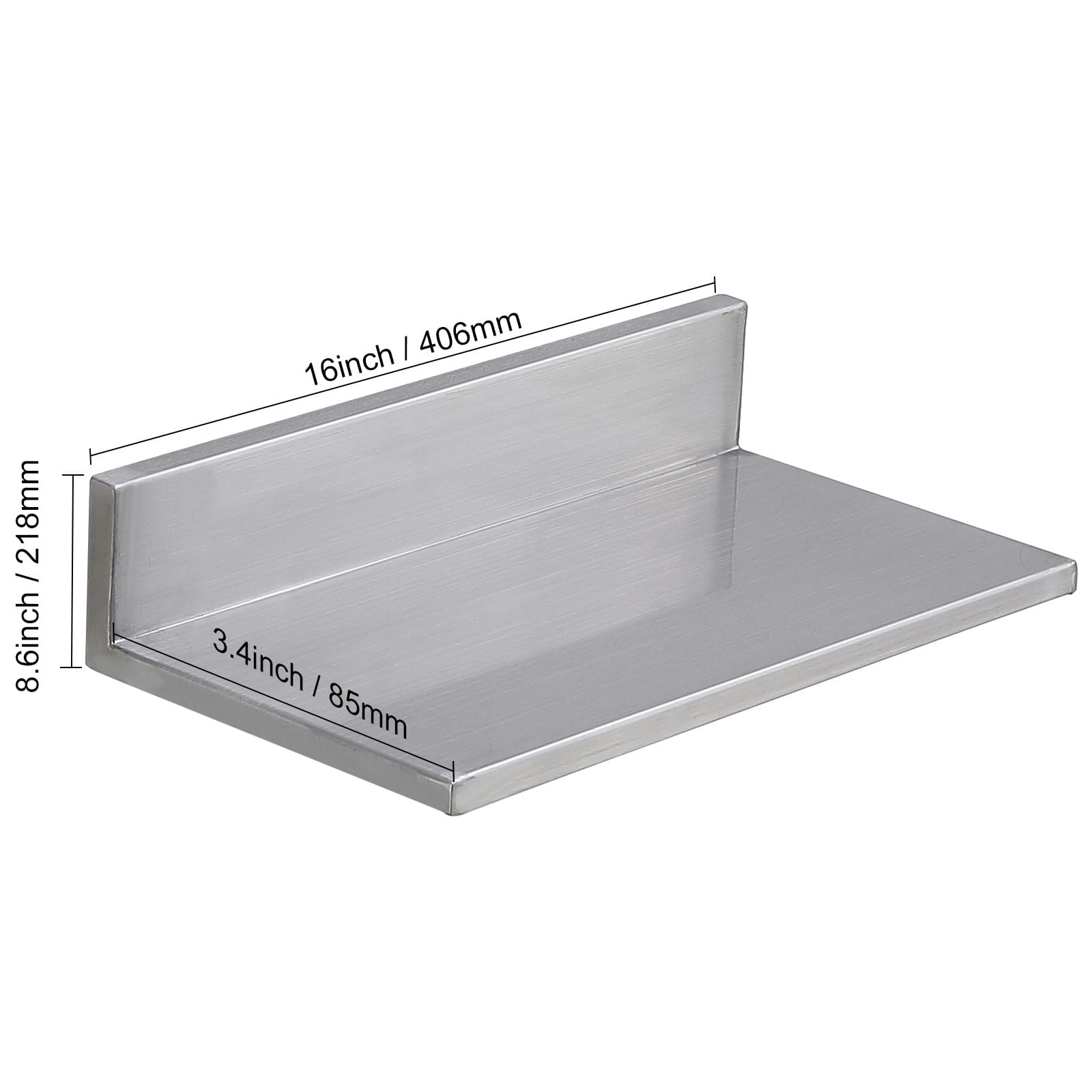Wall-Mounted Stainless Steel Floating Shelf, 430 Stainless Steel, 44 lbs Capacity, L-Shape Design, for Kitchen Bedroom Garage