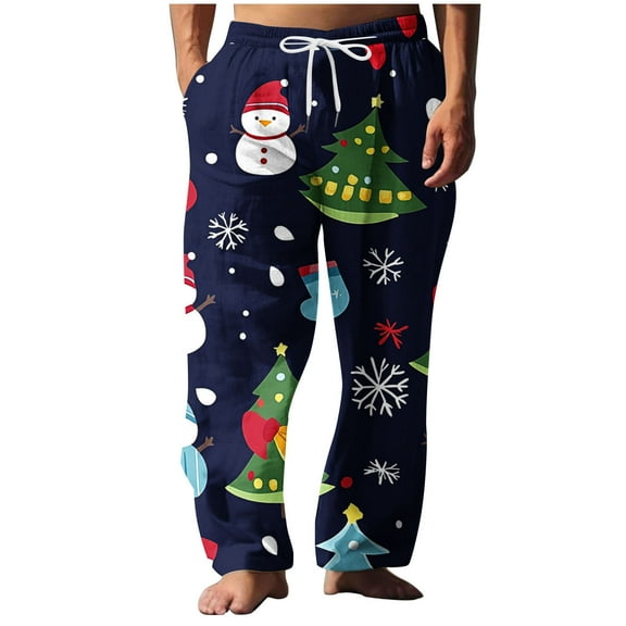 successthop Christmas Pajama Pant Snow Tree Plus Size Wide Leg Pants with Pockets Elastic Trousers Vintage Loungewear