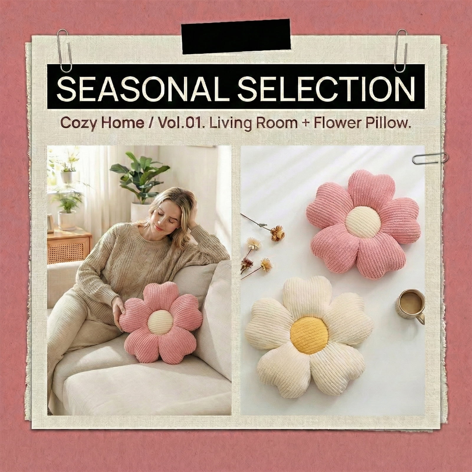 HonorHut 2 Pack Flower Shaped Throw Pillows Five Petal Flower Seating Cushions Cute Daisy Shaped Floor Cushion for Chair Couch & Room Decor White and Pink