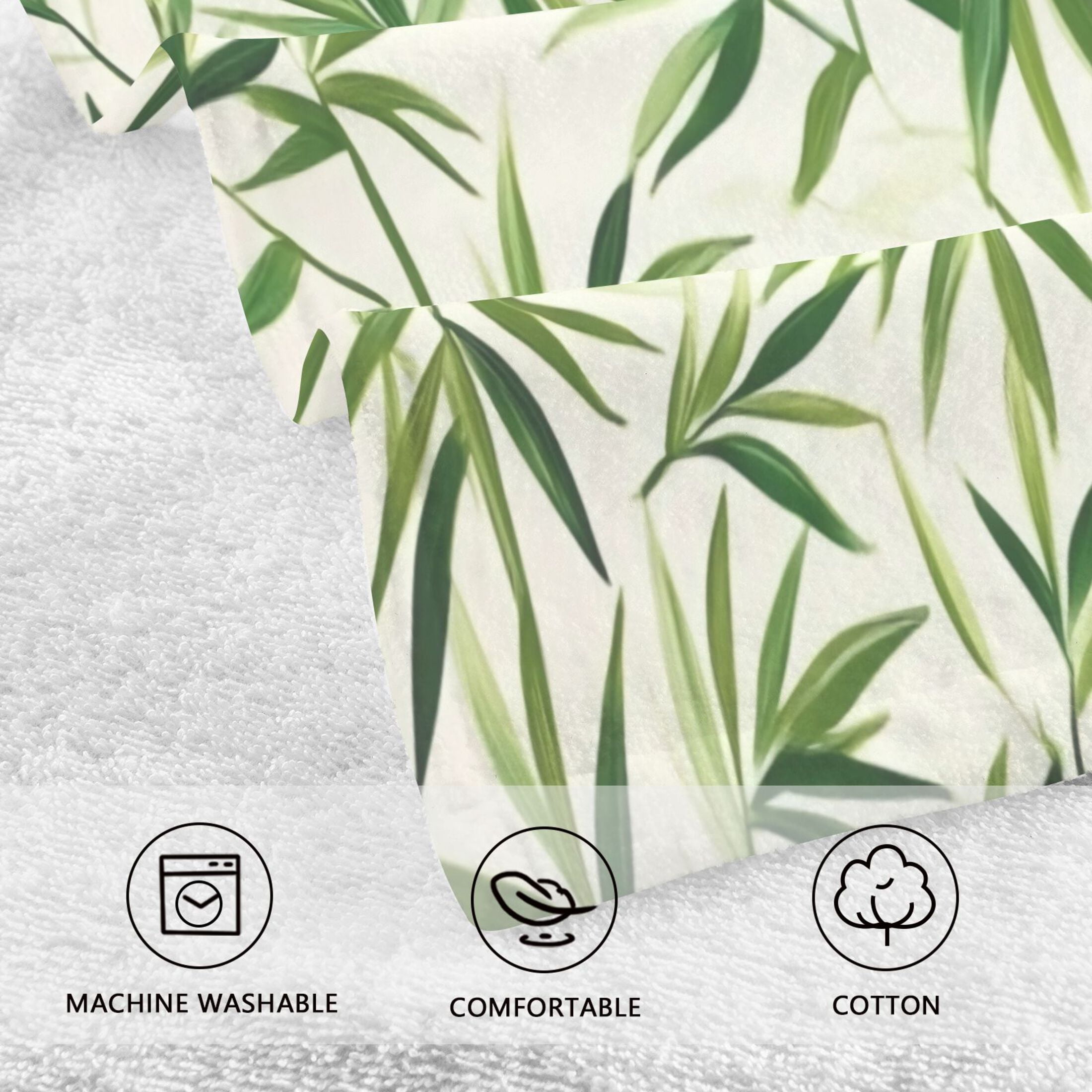 Cotton Towel Two-Piece 16x28 Inch One Sizex2 Face Towel Set Towel Set Cotton Hand Bath Towel Bathroom Beach Beautiful Green Bamboo Leaves