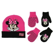 Kids Winter Hat Set, Minnie Mouse Toddler and Little Girl Reversible Hat and 2 Pair Gloves or Mittens