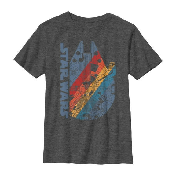 Boy's Star Wars Millennium Falcon Rainbow Graphic Tee Charcoal Heather Medium