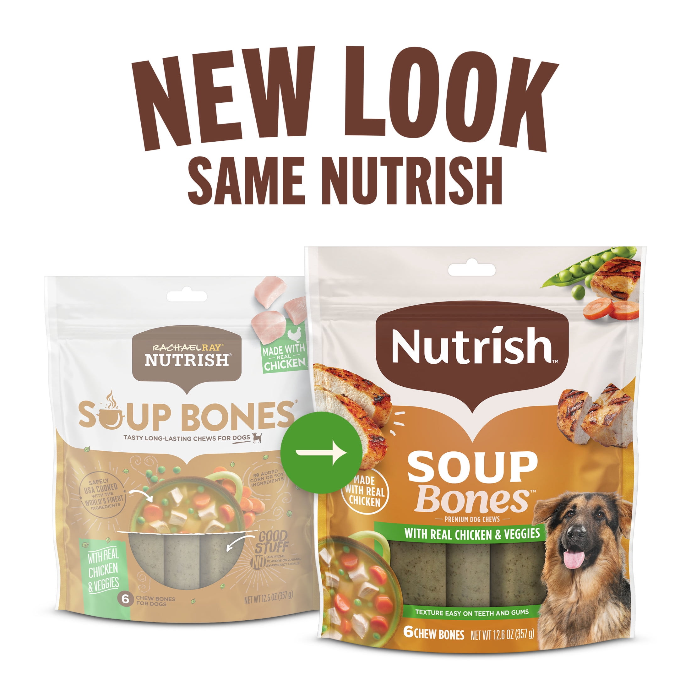 (2 pack) Nutrish Soup Bones Premium Dog Chews with Real Chicken and Veggies, 11 Chews, Packaging May Vary (Rachael Ray)