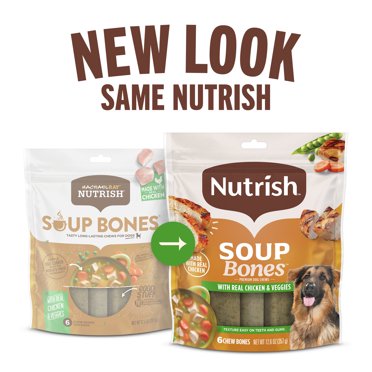 Rachael Ray Nutrish Soup Bones Dog Treats - Chicken Flavor, 6 Count (12.6 Oz), Long-Lasting Chews