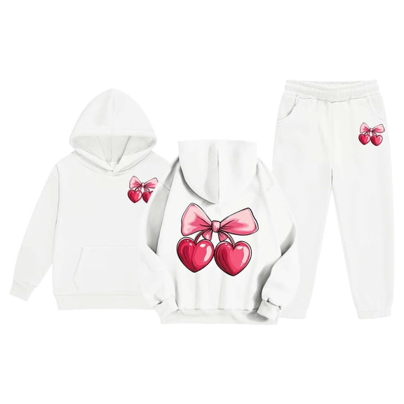 XUELUO Toddler Girls Outfit Sets 2-Piece Bow & Heart Graphic Hoodie & Joggers Pants Spring Athleisure Comfort Tracksuit