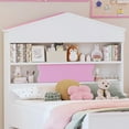 thumbnail image 3 of Solid and Stable Twin Size House-Shaped Wooden Bed with Storage Shelf On The Headboard, Built-In Two Storage Drawers (Pink), 3 of 12