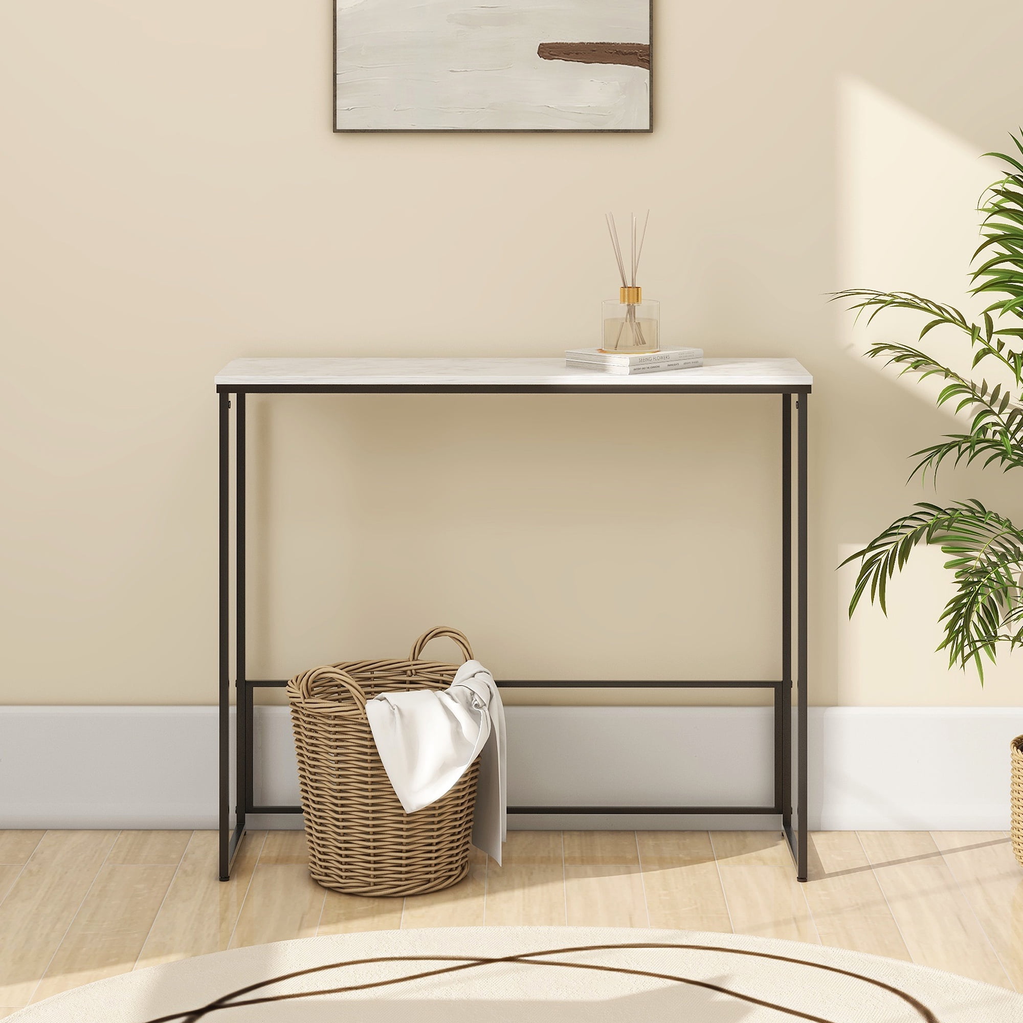 Abble Sleek Console Table with Marble Stone Top, Compact Entryway Table 36"