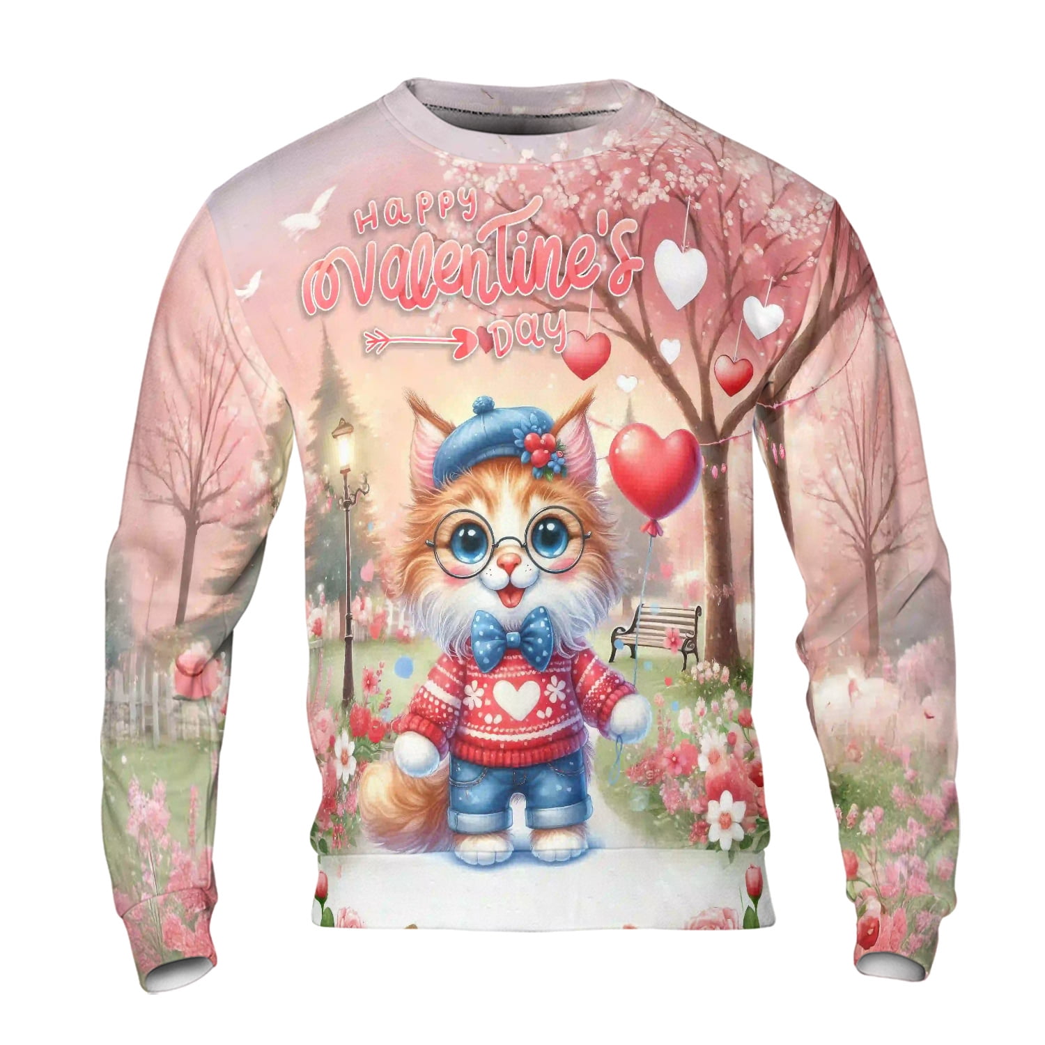Happy Valentine’s Day Adorable Maine Coon Kitten Holding Heart Balloon All Over Print 3D Sweatshirt Unisex Merch Cat Lover Kitten Owner Gifts - 00030