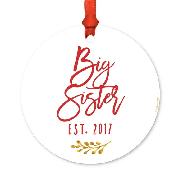 Family Metal Christmas Ornament, Big Sister Est. 2017, Includes Ribbon and Gift Bag