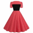 thumbnail image 4 of LYXSSBYX Womens Dresses for Wedding Guest Knee Length Fashion Women's Casual Dot Printed Puff Sleeves Short Sleeve Square Neck Patchwork Ladies Swing Dress, 4 of 7