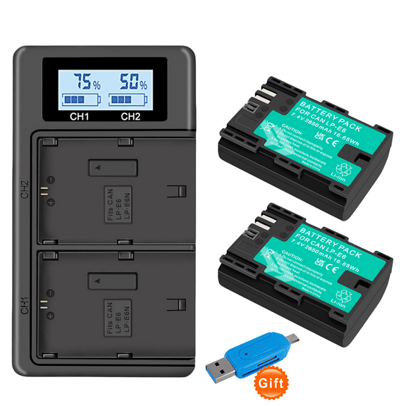 Digital Camera Battery Charger 2 Pack LP-E6 Replacement Battery and Rapid Dual USB Battery Charger for Canon EOS 5D Mark II/III/IV, 5DS, 5DS R, 6D, 7D, 7D Mark II, 60D, 60Da, 70D, 80D, XC10