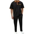 thumbnail image 2 of NTACZA Waffle Pants Set for Men Athletic Short Sleeve Tracksuits Collared Mens Color Block Sweatsuits XL, 2 of 5
