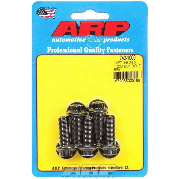 ARP 742-1000 Black Oxide 3/8-24" Fine RH Thread 1.000" UHL 12-Point Bolt with 3/8" Socket and Washer, (Set of 5)