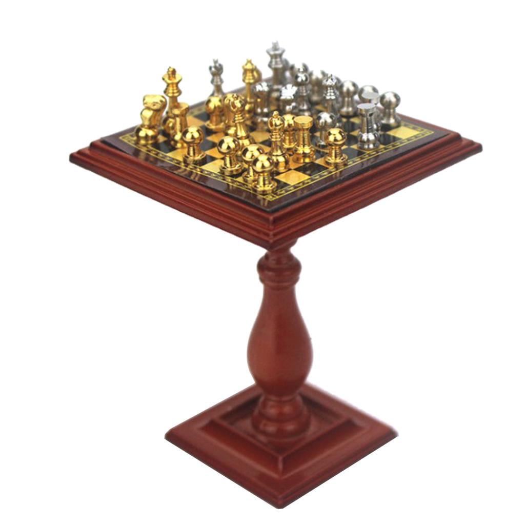 1:12 Dollhouse Accessories Miniature Chess Set Table Magnet Chess Pieces 