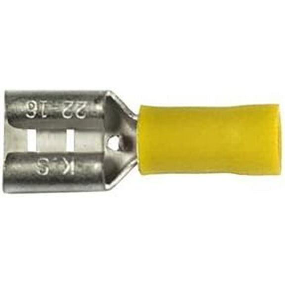 K4 3/8" Yellow Female Slide On Terminal For 10-12 Gauge Wire/Qty 12 Pack