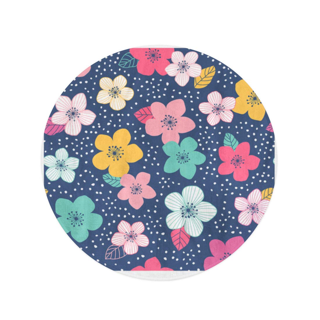 KDAGR 60 inch Round Beach Towel Blanket Flower Colorful Floral Pattern Dot Simple Summer Cute Pretty Travel Circle Circular Towels Mat Tapestry Beach Throw - image 2 of 2