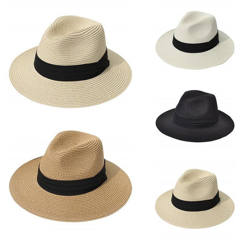 gotofar Ladies Hat Wide Brim Sun Protection Wide Applications Simple Pure  Color Straw Hat for Beach Beige One Size 