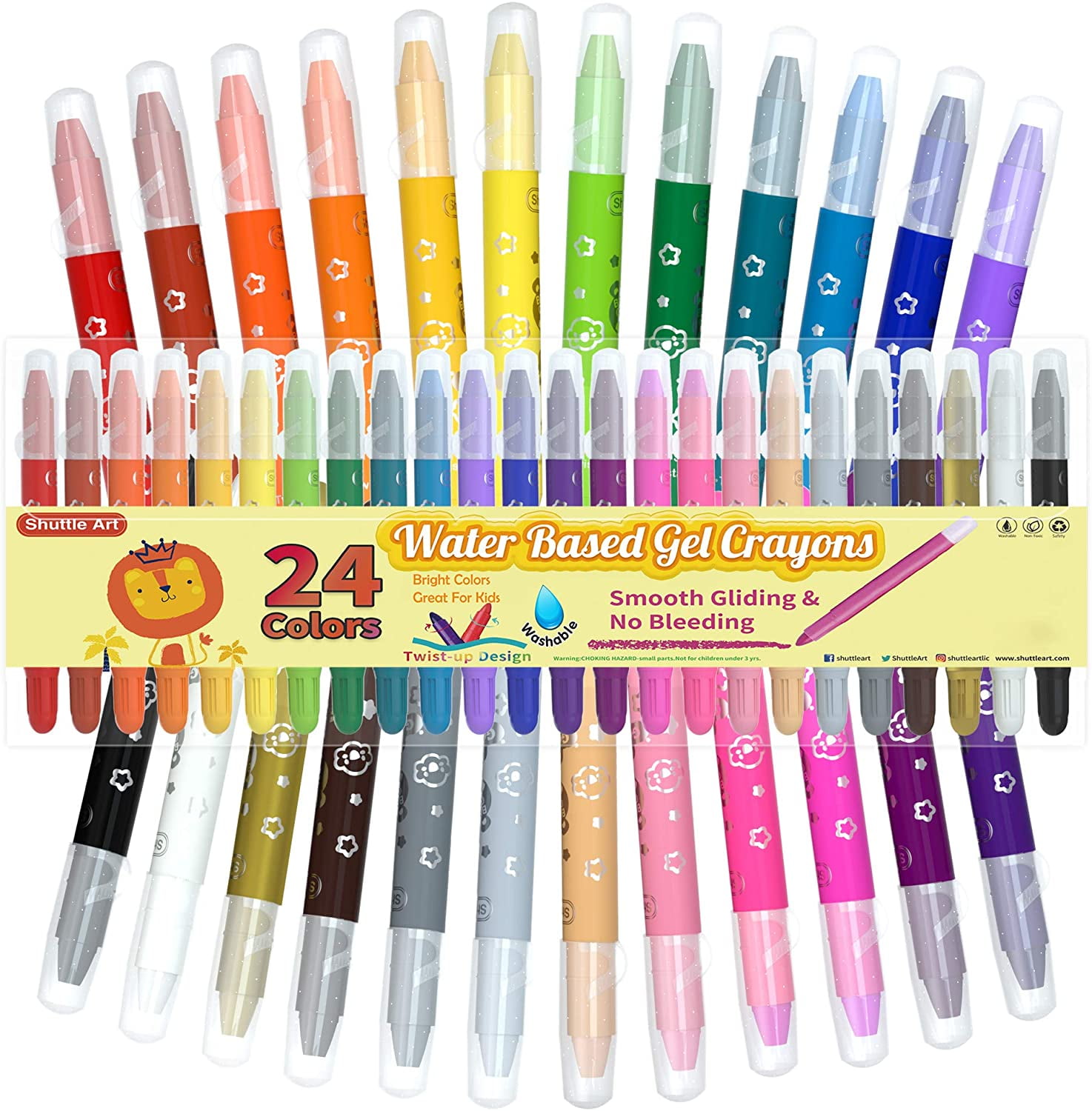 24 Colors Gel Crayons for Toddlers, Shuttle Art Non-Toxic Twistable Crayons Set for Kids Children Coloring, Crayon-Pastel-Watercolor Effect, Ideal for Paper