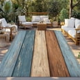 thumbnail image 2 of Farmhouse Blue Brown Outdoor Rug 4x6 Ft - Reversible Patio Rug Outdoor Camping Rugs, Vintage Wooden Striped Washable Indoor Outdoor Area Rugs, Non-Slip Outdoor Carpet Runner for Deck/Porch, 2 of 8