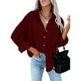 thumbnail image 3 of gakvbuo Shacket Jacket Women Plus Size Cardigan Solid Color Loose Bat Sleeve Waffle Knitted Button Down Urtleneck Sweatshirt Lapel Corduroy Jacket Outwears, 3 of 9