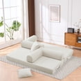 thumbnail image 3 of Leumius 4‑in‑1 Futon Sofa Bed,Modular Corduroy Sofa Couch with Fixed-Shape Frame & Removable Armrests,Folding Mattress Couch for Living Room, Office, Apartment,Beige, 3 of 7