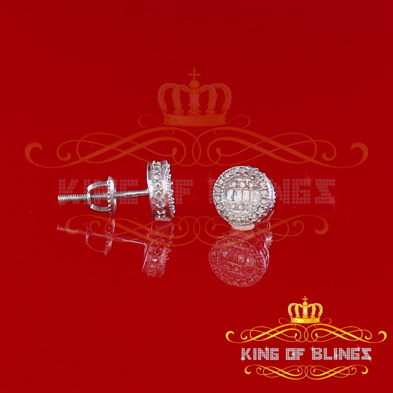 King of Bling's 925 White Silver 0.20ct Real Diamond Women's/Men's Round Fashion Earrings