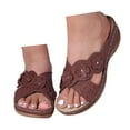 thumbnail image 1 of Sandales Compensées pour Femmes à Enfiler Robe d'Été Bohème Fleur en Cuir Bout Ouvert Talon Moyen, 1 of 5