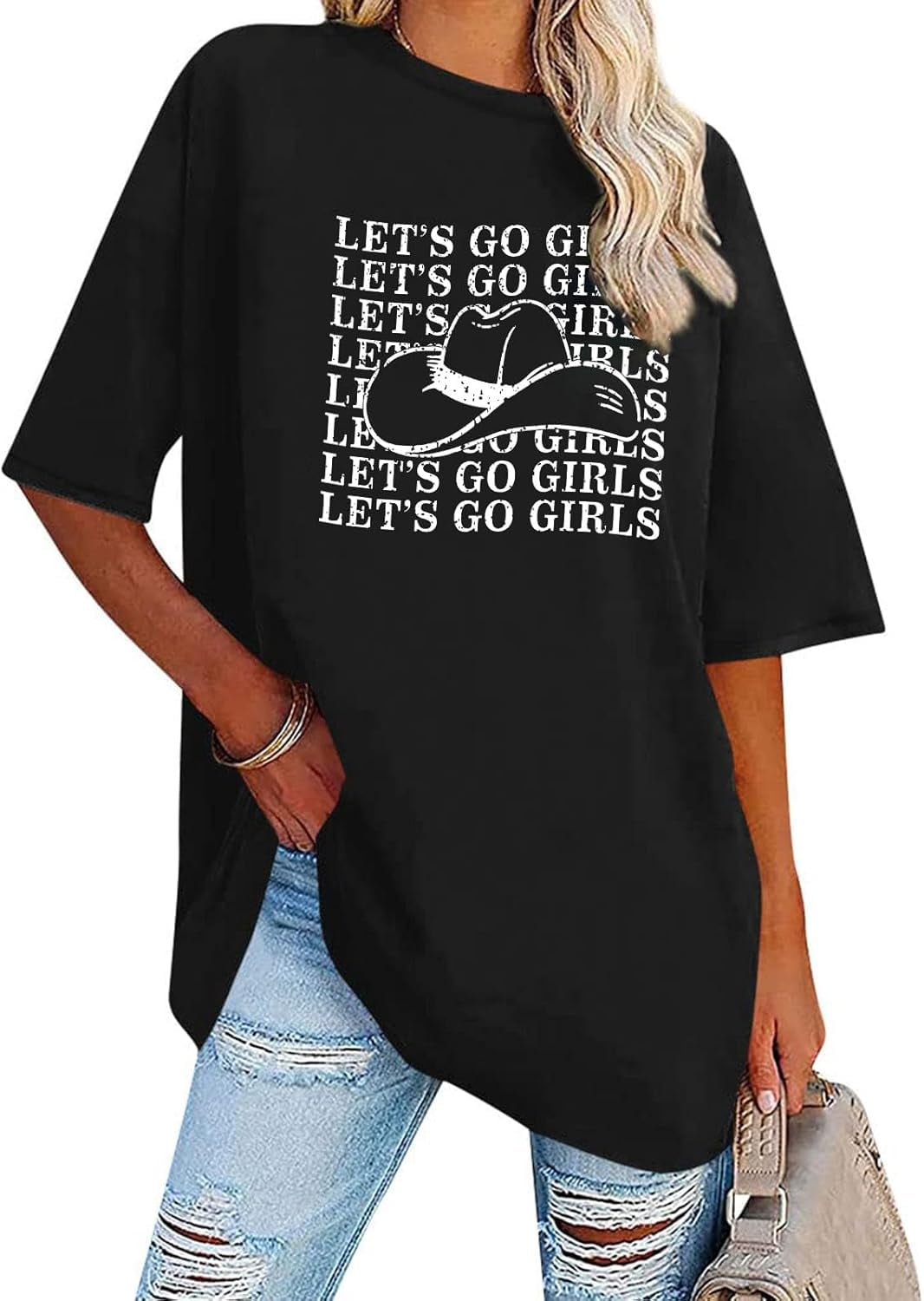 Tuislay 'Let's Go Girls' Western Shirt For Women - Cowgirl Bachelorette Party Tee, Vintage Oversized Graphic T-Shirt