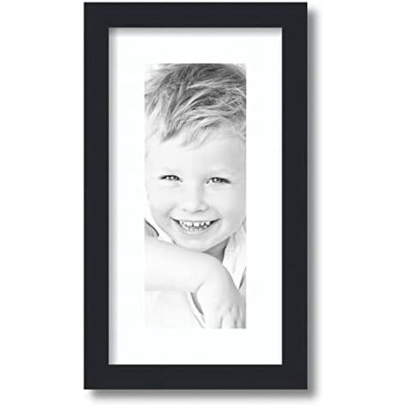 5x13 inch black picture frame with 2 inch single super white mat, singlemat-frbw26079-5x13-61