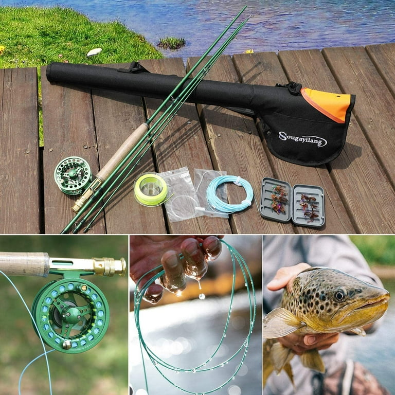Sougayilang Fly Fishing Rod with Reel Combo Kit Saltwater Freshwater, Size: D:Green Kits with Bag