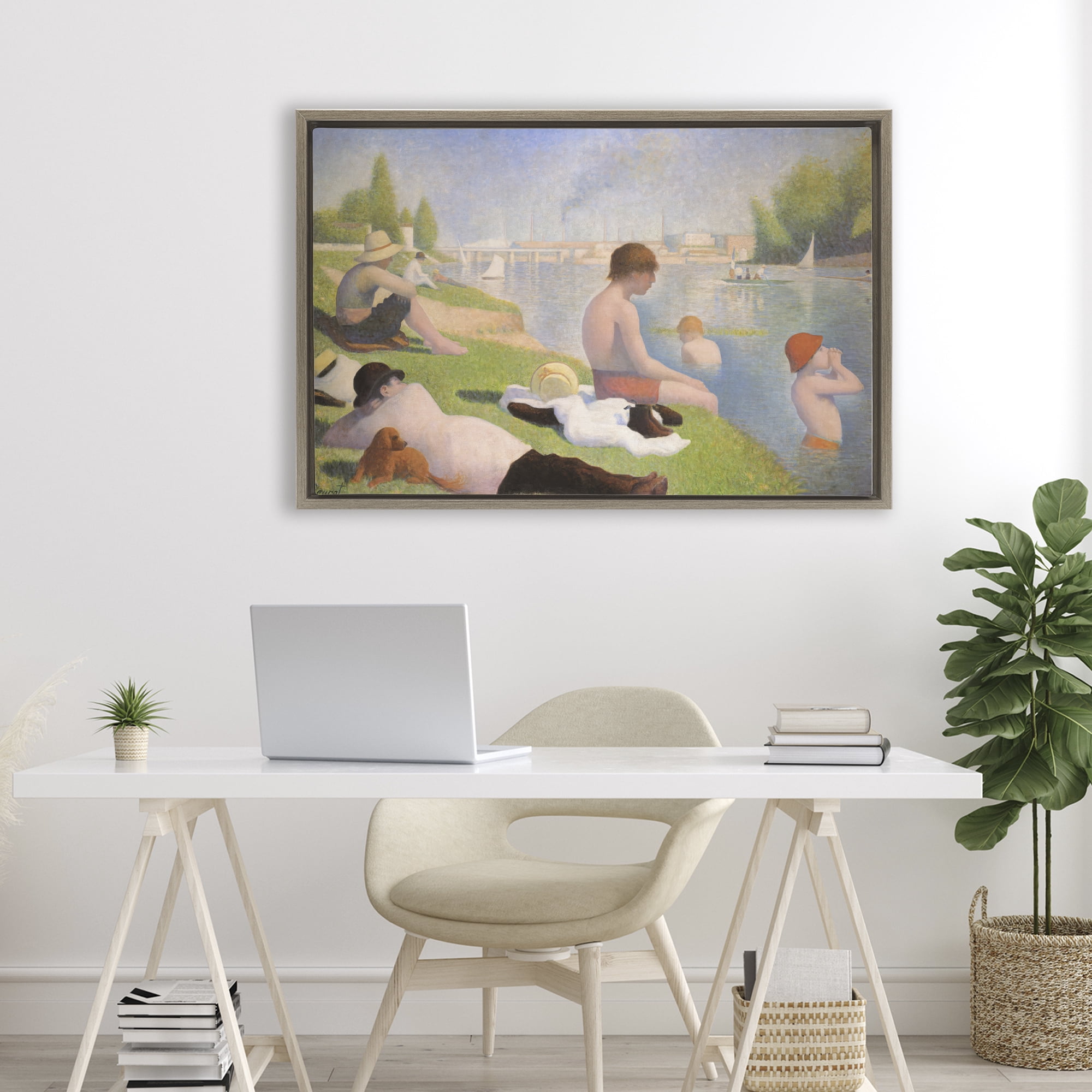 Stupell Industries Afternoon Bathers Georges Seurat Brown Framed Floater Canvas Wall Art, design by Georges Seurat