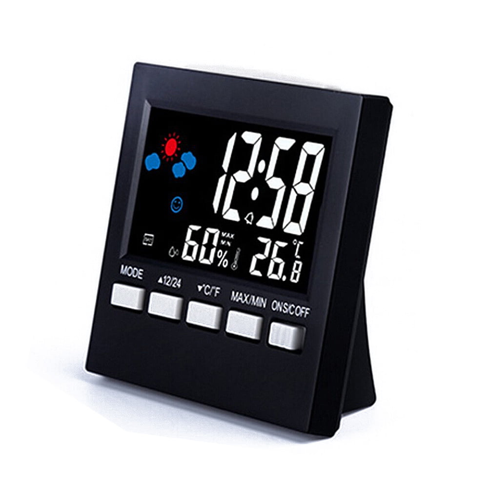 Digital Thermometer humidity Clock LCD Alarm Calendar Weather Voice Control 