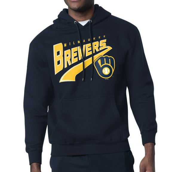 Men's Starter Navy Milwaukee Brewers Modern Tailsweep Fleece Tri-Blend Pullover Hoodie