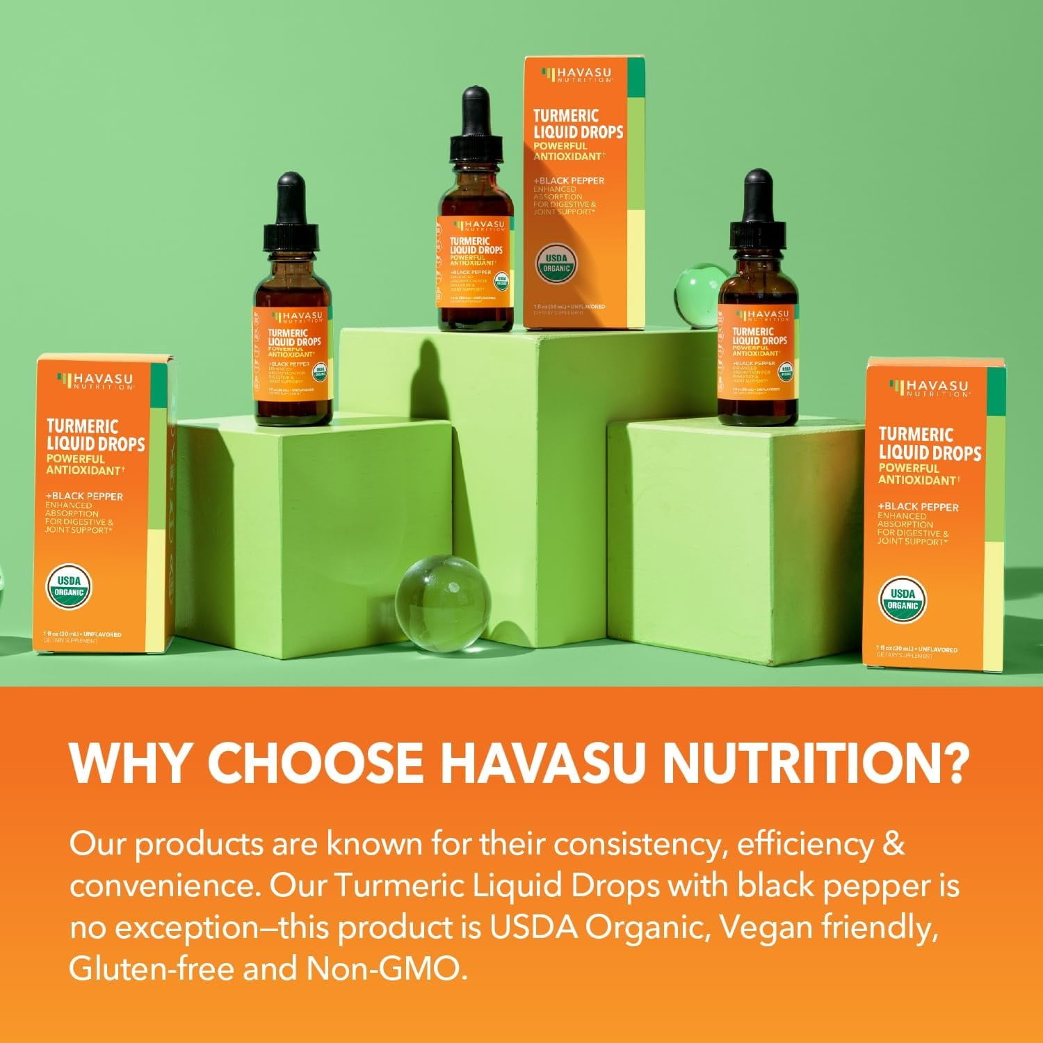 Havasu Nutrition Organic Turmeric Drops with Black Pepper, Digestive & Joint Support, 1 fl oz