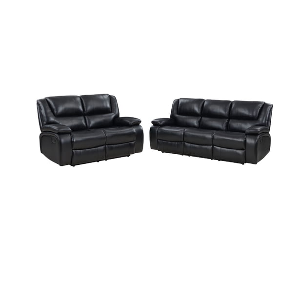 Mila 2pc Manual Reclining Sofa and Loveseat Set- Black Faux Leather