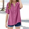 thumbnail image 2 of KAUOD Girls Trendy V-Neck Blouses Teen Casual Summer Loose Short Sleeve Tops Solid Color Button Down Tees Shirts, 2 of 6