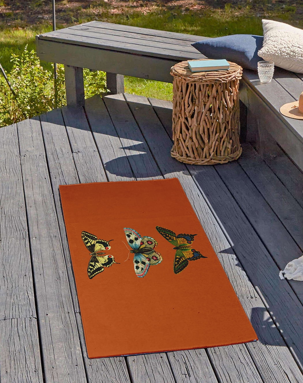 24" 36" Simply Daisy Butterflies Novelty Chenille Area Rug, Perfect Orange