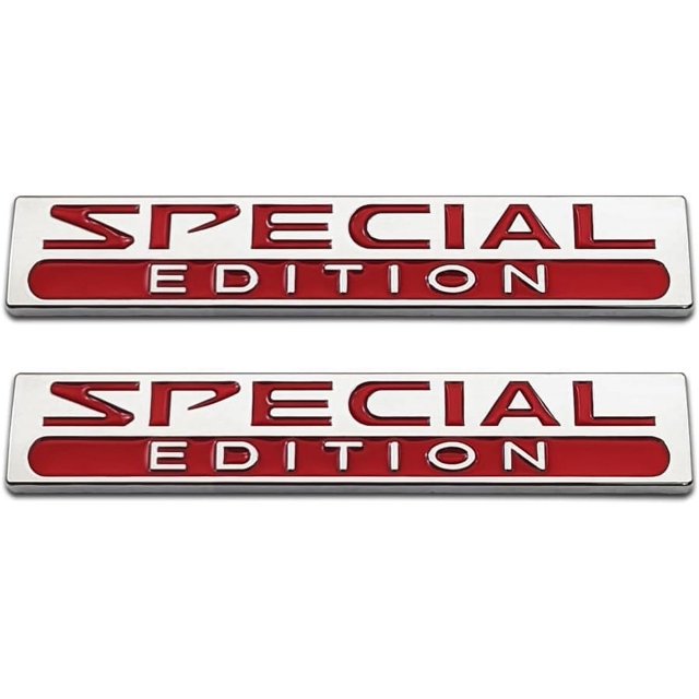 HUGFEGWE 2Pcs Chrome Metal Car Fender Special Edition Logo Rear Trunk Sport Emblem Racing SUV Coupe Sticker 3D Decal (Silver&Red) AZ824-27286