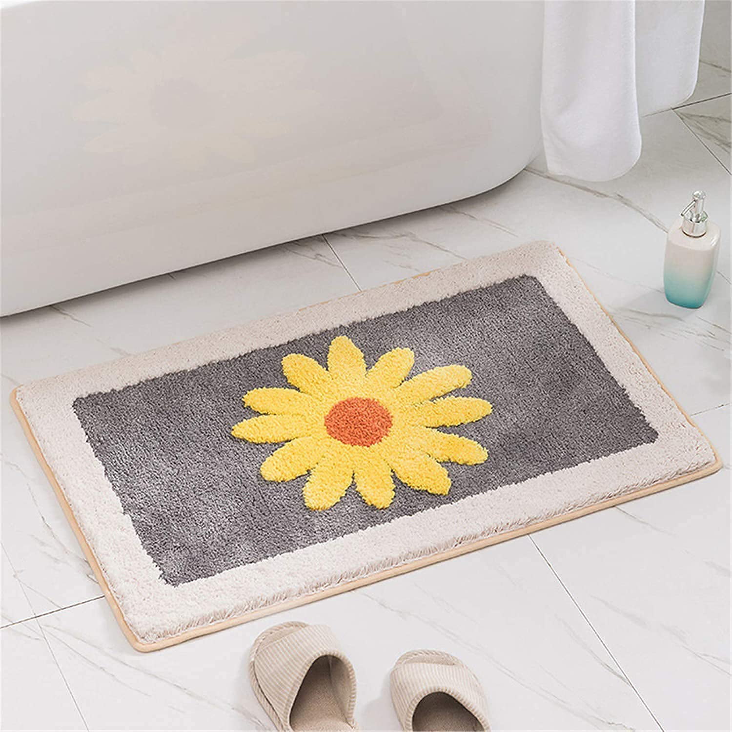 Soft Machine Washable Non-Slip Bathroom Toilet Floor Mats Rugs Flower Print 