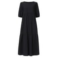 thumbnail image 3 of Vedolay Women's Summer Dresses Puff Sleeve Crew Neck Solid Long Dresses,Black L, 3 of 4