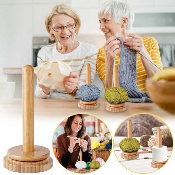 Wood Yarn Holder with Twirling Mechanism | Natural Wood Yarn Dispenser for Knitting and Crochet | Yarn Storage | 3.5x7x3.5 Inches