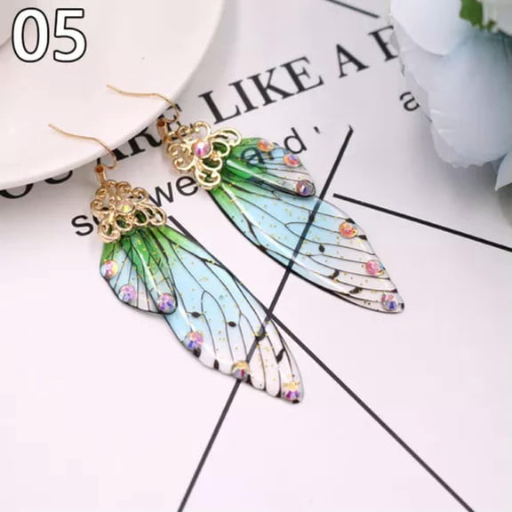 HOOUN Women Colorful Cicada Butterfly Wings Resin Rhinestone Hook Drop Dangle Earrings-05