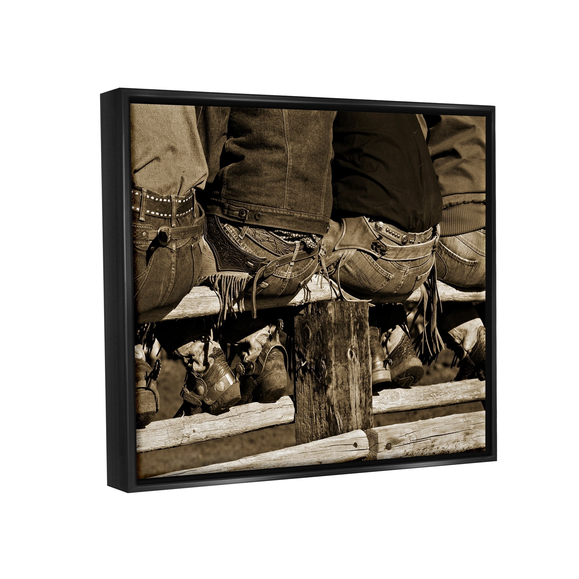 Stupell Industries Vintage Western Cowboys Sitting Sepia Photography Photograph Jet Black Floating Framed Canvas Print Wall Art, Design by Lisa Dearing