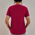 thumbnail image 3 of Blusa de encaje de crochet con escote en V para mujer, blusa informal holgada para citas con estilo, talla M Burgundy Chic, 3 of 5
