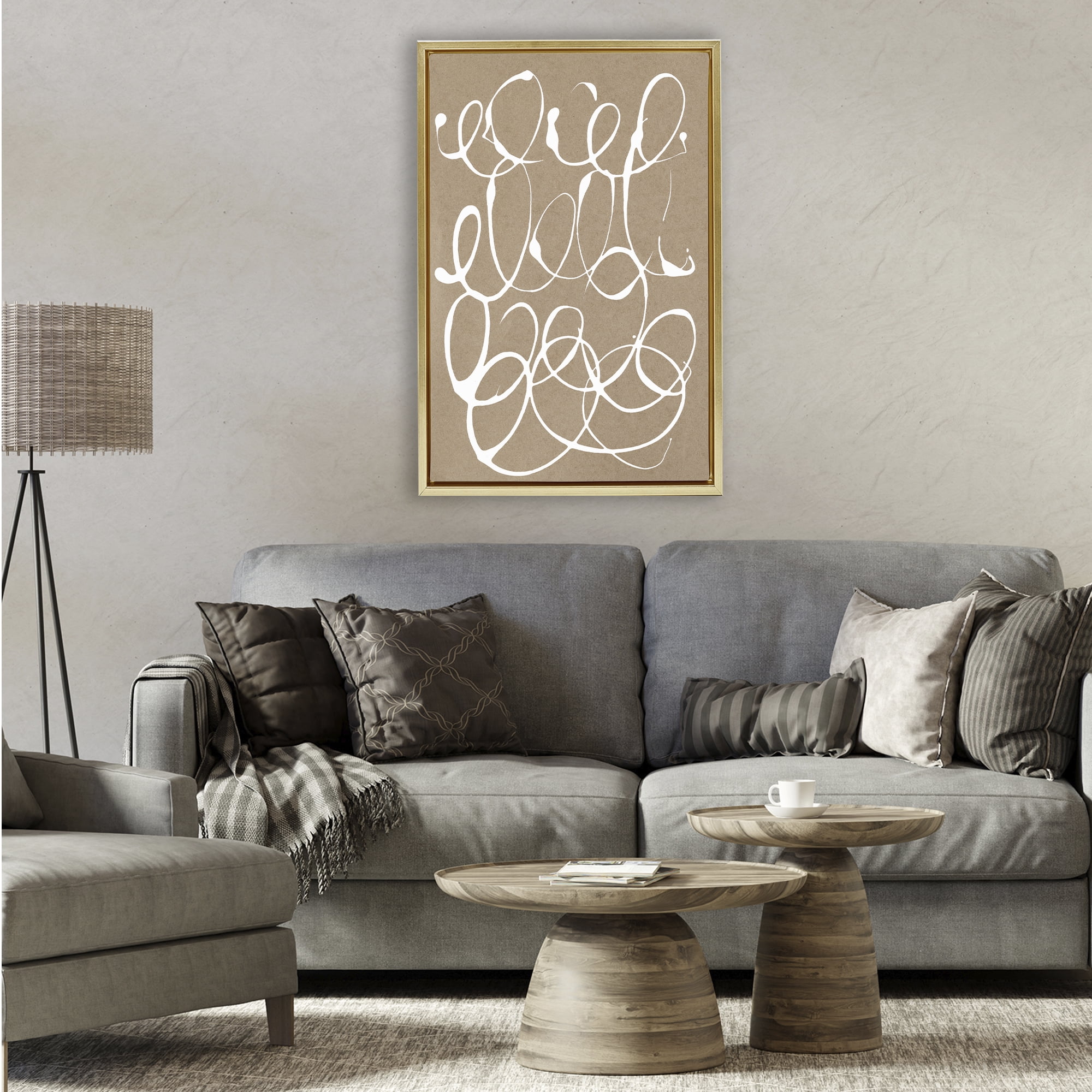 Stupell Industries Scribbled Taupe Circles Gold Framed Floater Canvas Wall Art, design by Susan Bryant